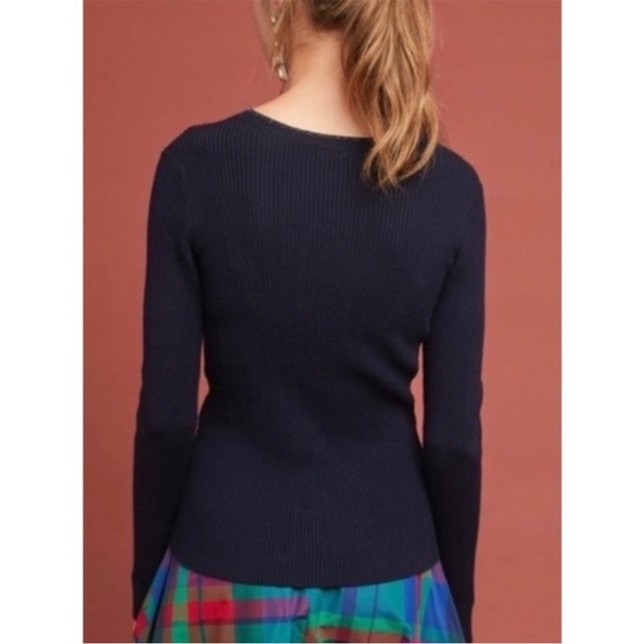 Moth by Anthropologie Navy Blue V Neck Ribbed Sweater - Picture 2 of 4